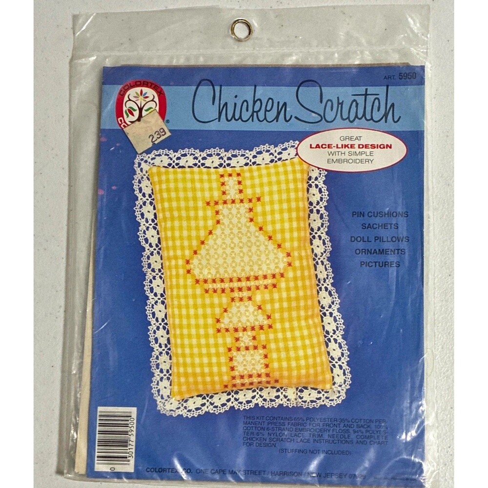 Colortex Chicken Scratch Pillow Cover Embroidery Kit Victorian Lamp New Sealed